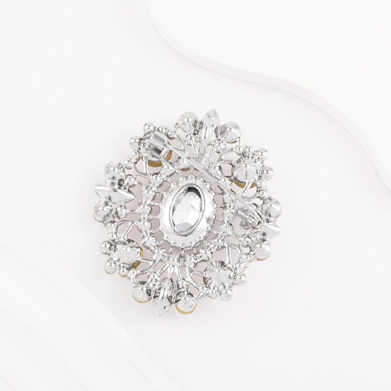 LAXPICOL Vintage Clear Austrian Crystal Brooch Pin for Women Elegant Wedding Bridal Brooches Broach Pin 1.69"*1.39" - Image 5